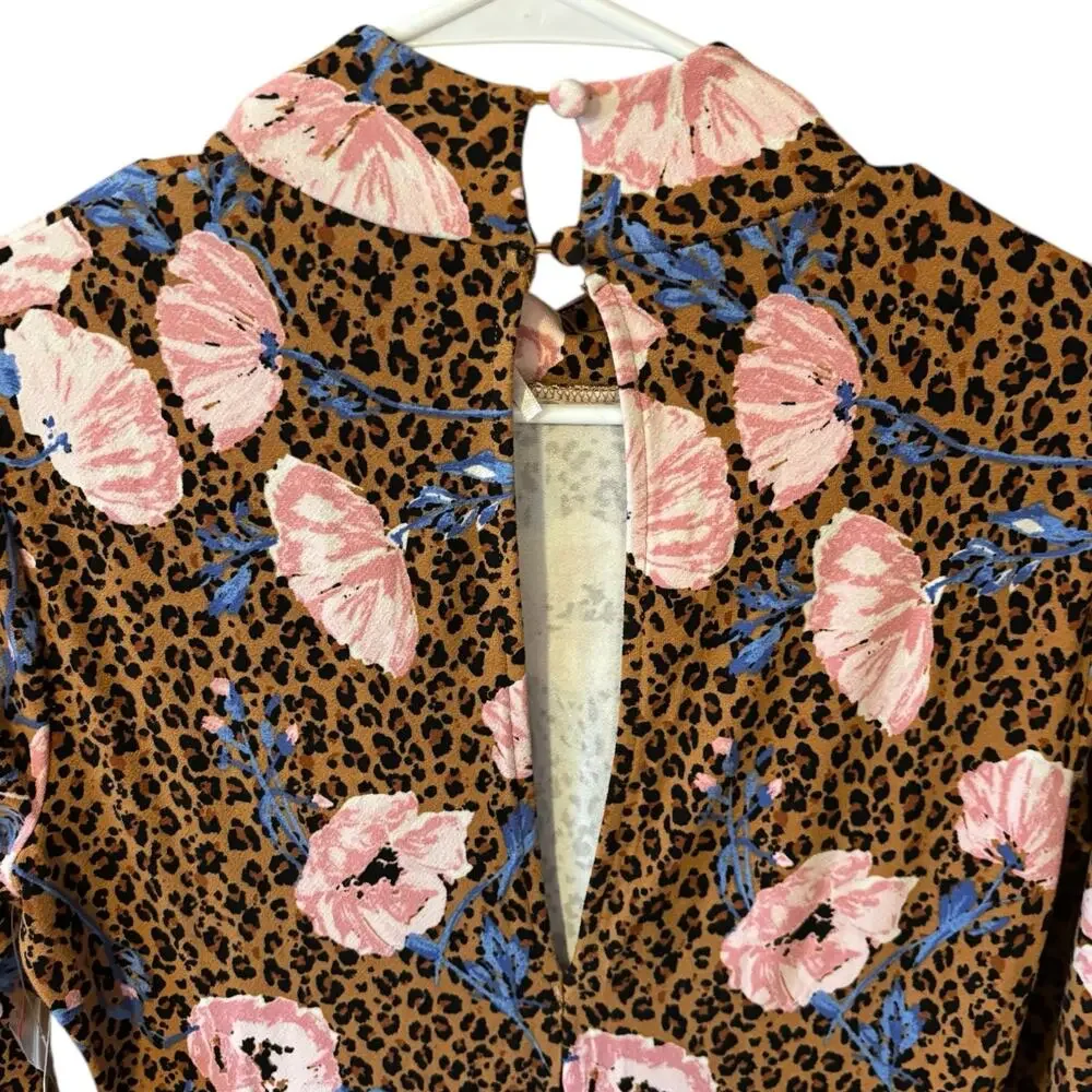 Free People Retro Romance Molly Dress Small Mock Neck Leopard Floral Maxi NWT‎